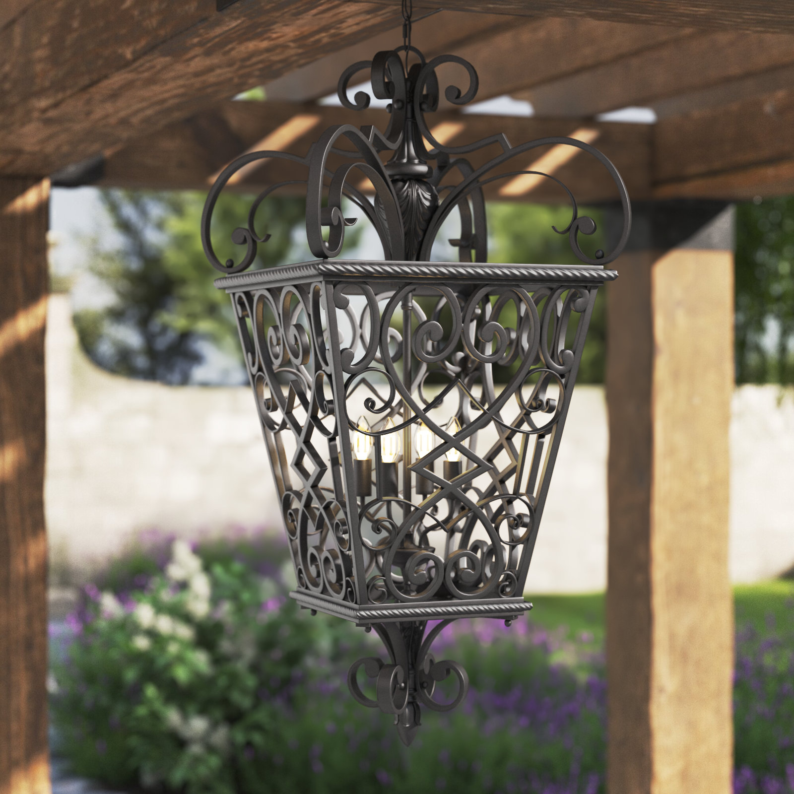 Solange 4-light lantern geometric pendant for covered outdoor dining area