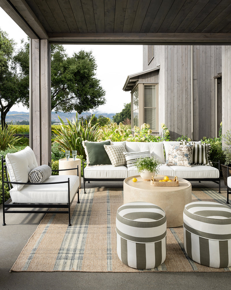 Studio McGee Pomeroy Outdoor Sofa in cream upholstery with black metal frame, 30 percent off Memorial Day Sale 2026