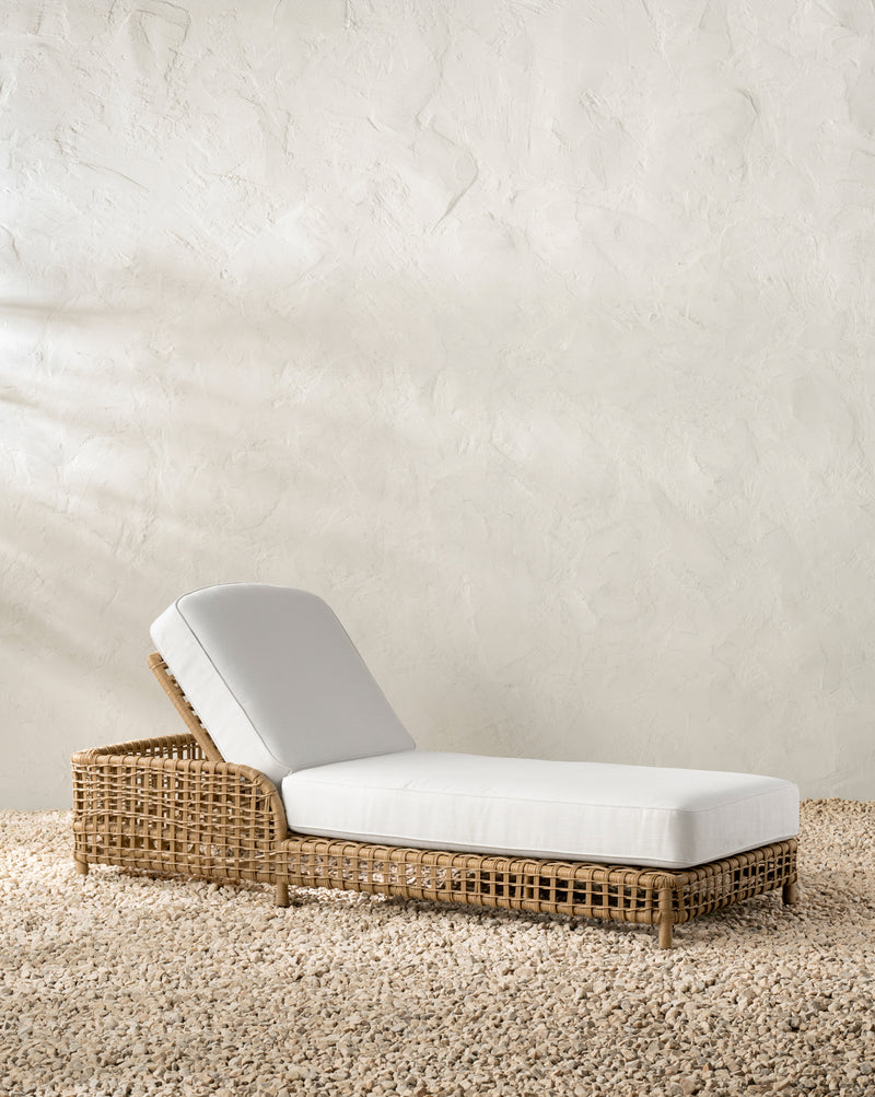 Studio McGee Glenwood Outdoor Chaise in cream cushion with woven rattan frame, 20 percent off Memorial Day 2026