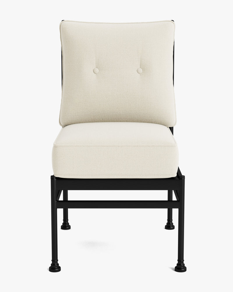 Studio McGee Pomeroy Outdoor Dining Chair in cream cushion with dark metal frame, 30 percent off Memorial Day Sale