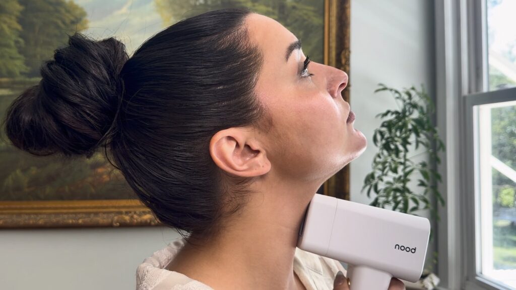Using the Nood Ageless lens for an at-home IPL photofacial pass along the neck and jawline